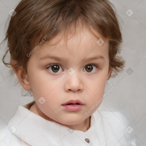 Neutral white child female with short  brown hair and brown eyes