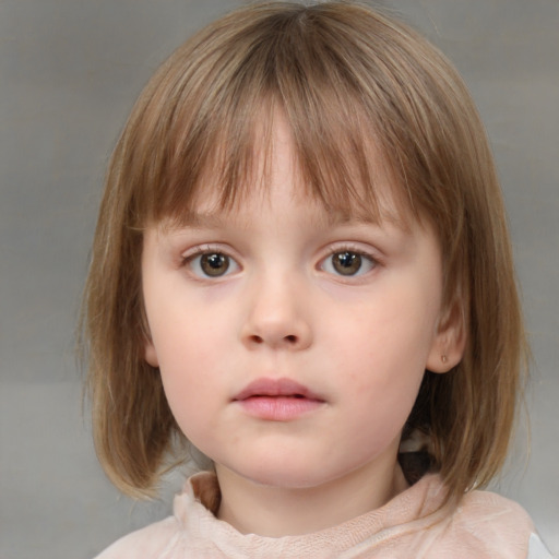 Neutral white child female with medium  brown hair and blue eyes