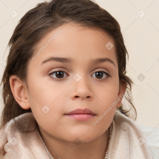 Neutral white child female with long  brown hair and brown eyes