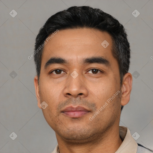 Neutral asian young-adult male with short  black hair and brown eyes