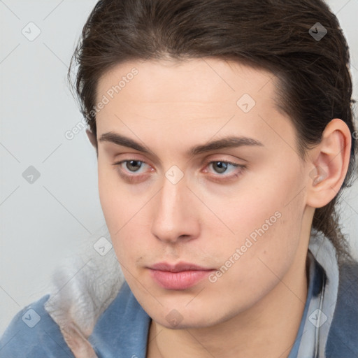 Neutral white young-adult male with medium  brown hair and brown eyes