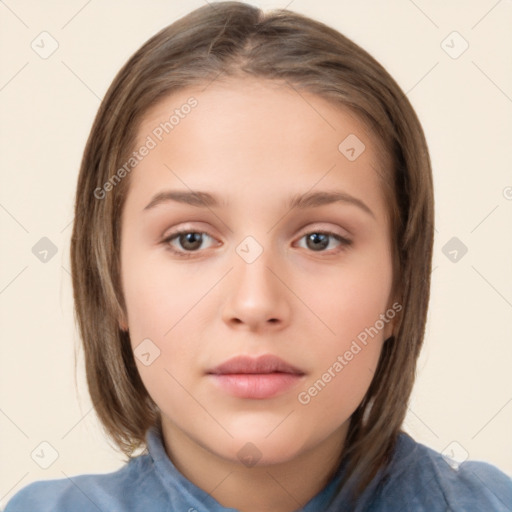 Neutral white child female with medium  brown hair and brown eyes