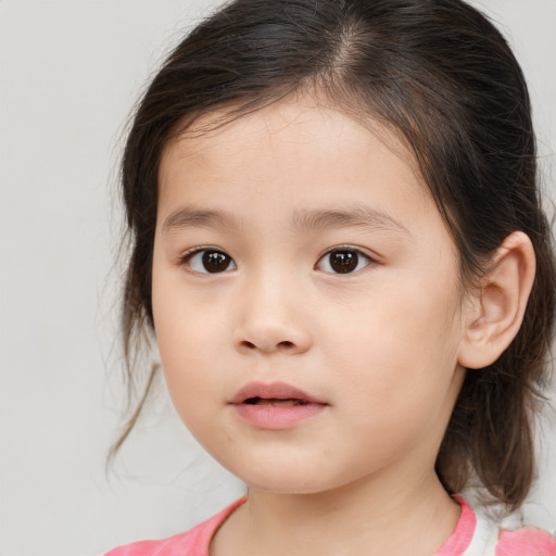 Neutral white child female with medium  brown hair and brown eyes