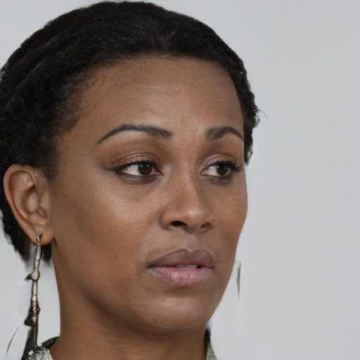 Neutral black young-adult female with short  brown hair and brown eyes