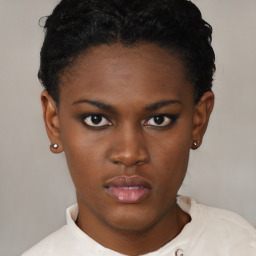 Neutral black young-adult female with short  brown hair and brown eyes