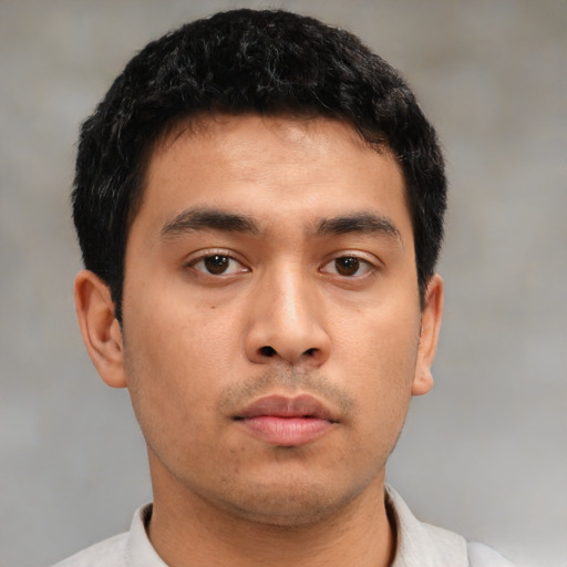Neutral asian young-adult male with short  brown hair and brown eyes
