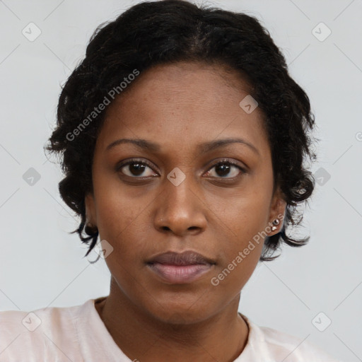 Neutral black young-adult female with short  brown hair and brown eyes