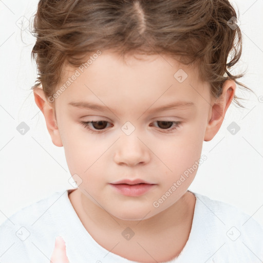 Neutral white child female with short  brown hair and brown eyes