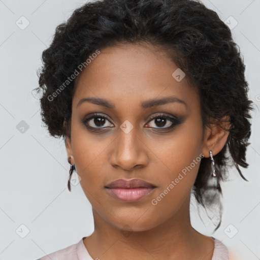 Neutral black young-adult female with long  brown hair and brown eyes