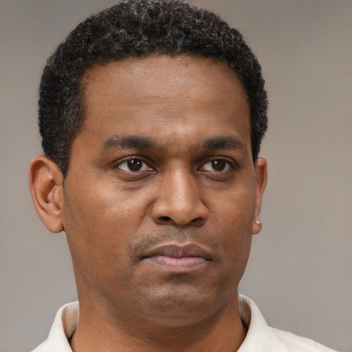Neutral black young-adult male with short  brown hair and brown eyes