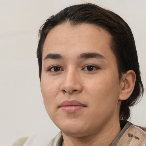 Neutral white young-adult male with medium  brown hair and brown eyes