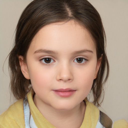 Neutral white child female with medium  brown hair and brown eyes