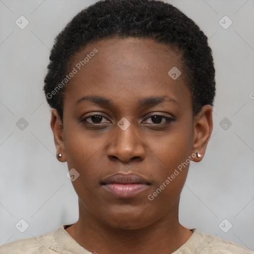 Neutral black young-adult female with short  brown hair and brown eyes