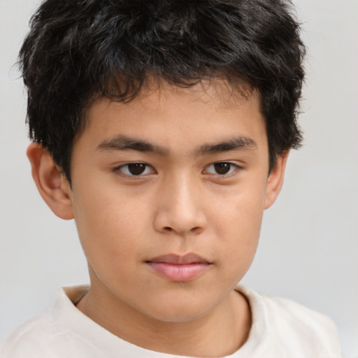 Neutral asian child male with short  brown hair and brown eyes