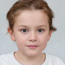 Neutral white child female with short  brown hair and brown eyes