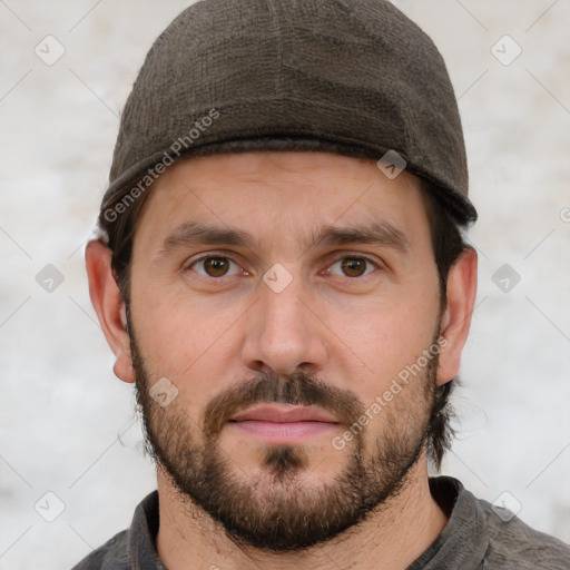 Neutral white young-adult male with short  brown hair and grey eyes