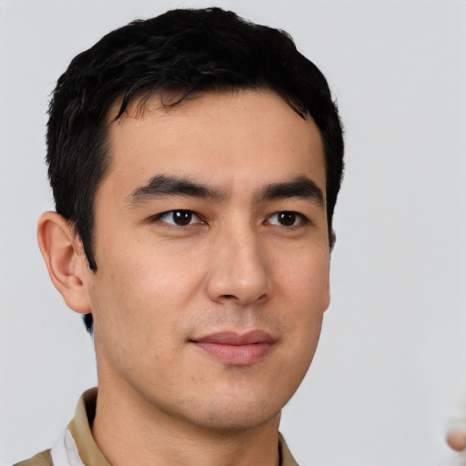 Neutral white young-adult male with short  black hair and brown eyes