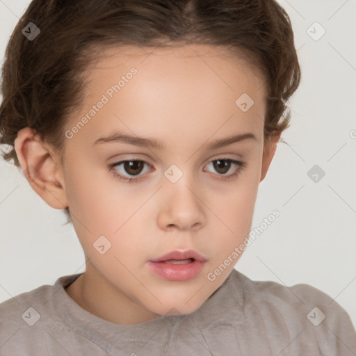 Neutral white child female with short  brown hair and brown eyes