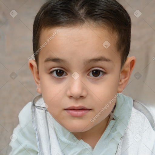 Neutral white child female with short  brown hair and brown eyes