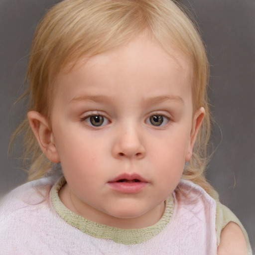 Neutral white child female with medium  brown hair and blue eyes