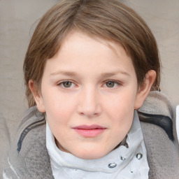 Neutral white child female with medium  brown hair and grey eyes