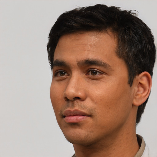 Neutral asian young-adult male with short  black hair and brown eyes
