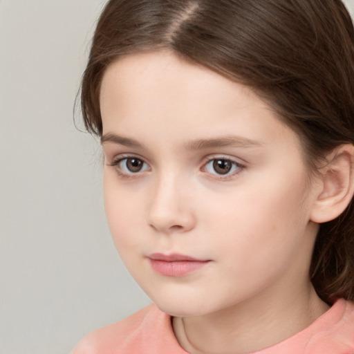 Neutral white child female with medium  brown hair and brown eyes