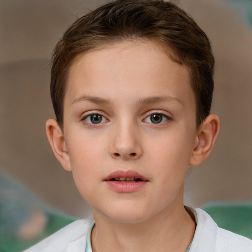 Neutral white child female with short  brown hair and brown eyes