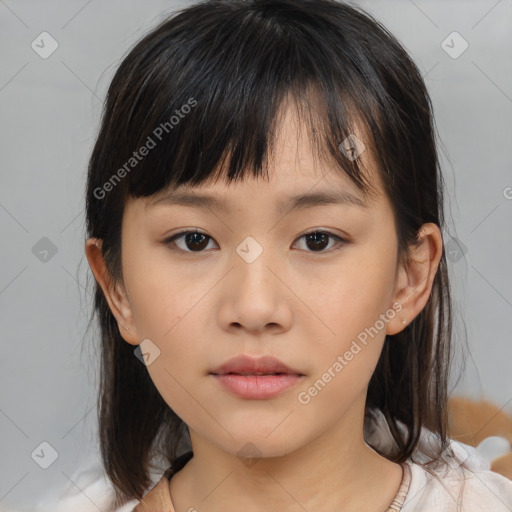 Neutral asian child female with medium  brown hair and brown eyes