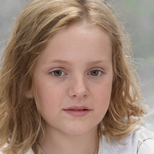 Neutral white child female with medium  brown hair and blue eyes