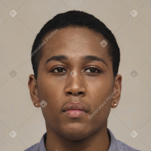 Neutral black young-adult male with short  brown hair and brown eyes