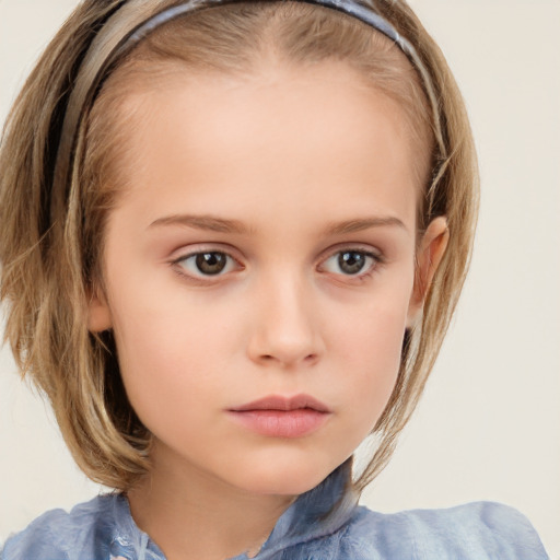 Neutral white child female with medium  brown hair and blue eyes