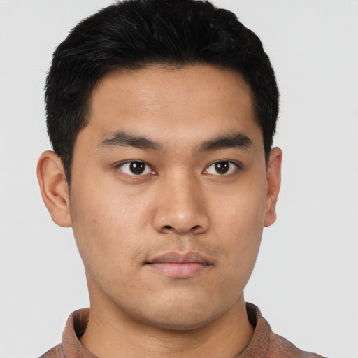 Neutral asian young-adult male with short  black hair and brown eyes
