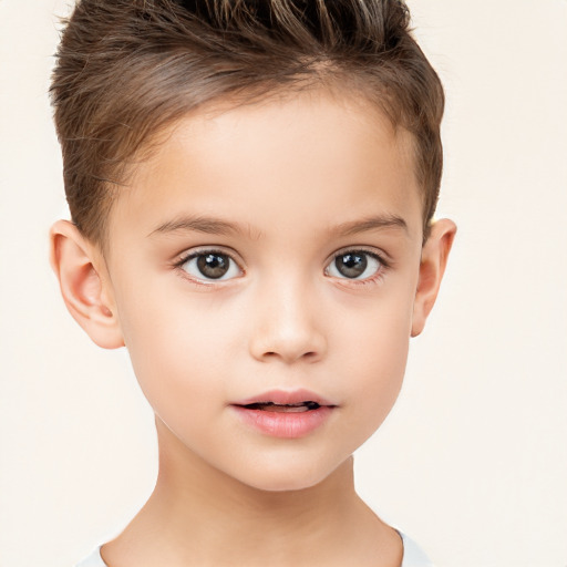 Neutral white child female with short  brown hair and brown eyes