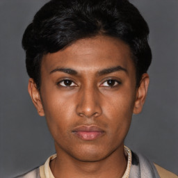 Neutral latino young-adult female with short  black hair and brown eyes