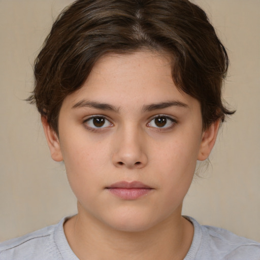 Neutral white child female with medium  brown hair and brown eyes