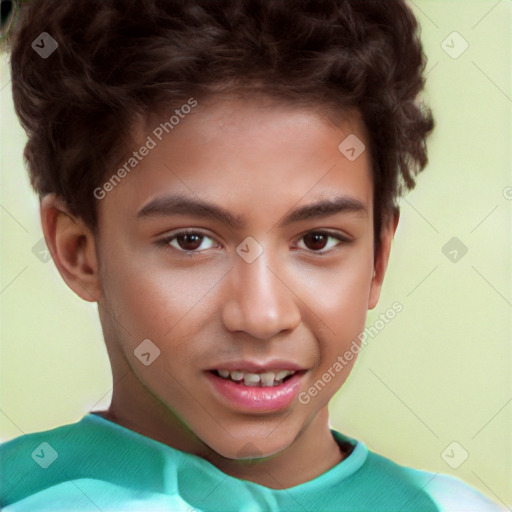 Joyful white child male with short  brown hair and brown eyes