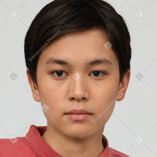 Neutral white young-adult female with short  brown hair and brown eyes