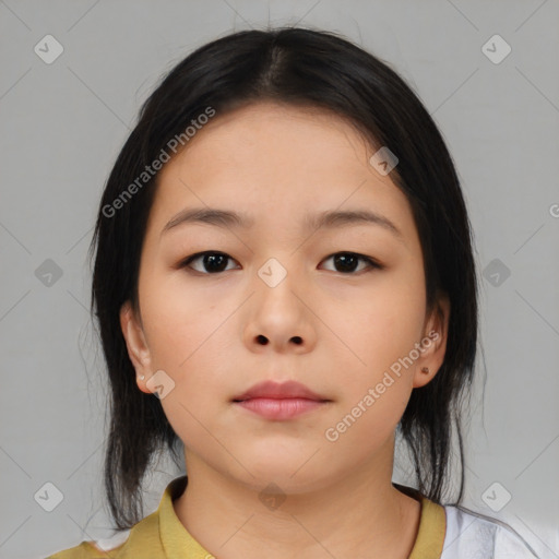 Neutral asian young-adult female with medium  brown hair and brown eyes