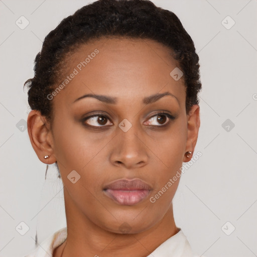 Neutral black young-adult female with short  brown hair and brown eyes