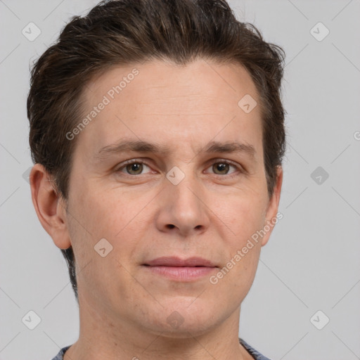 Neutral white adult male with short  brown hair and brown eyes