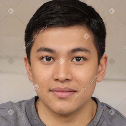 Neutral asian young-adult male with short  brown hair and brown eyes