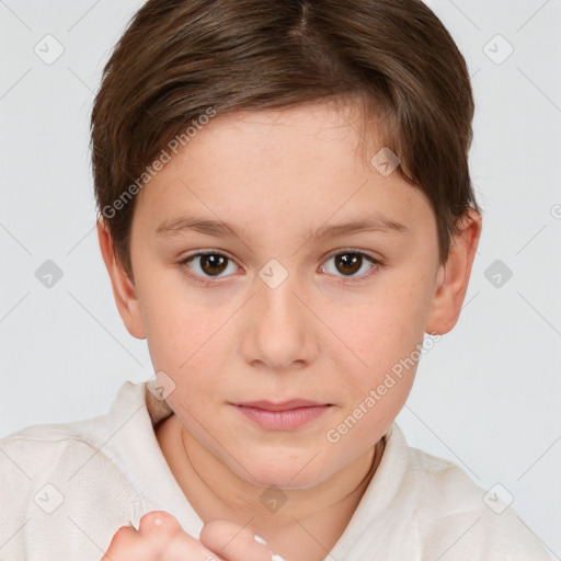 Neutral white child female with short  brown hair and brown eyes