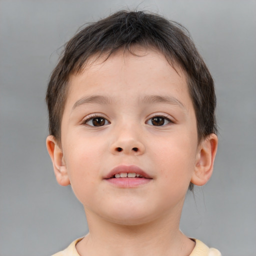 Neutral white child male with short  brown hair and brown eyes