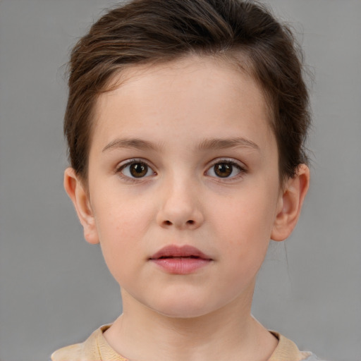 Neutral white child female with short  brown hair and brown eyes