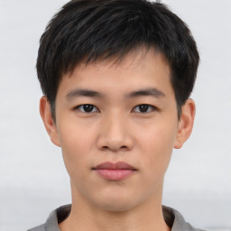 Neutral asian young-adult male with short  brown hair and brown eyes