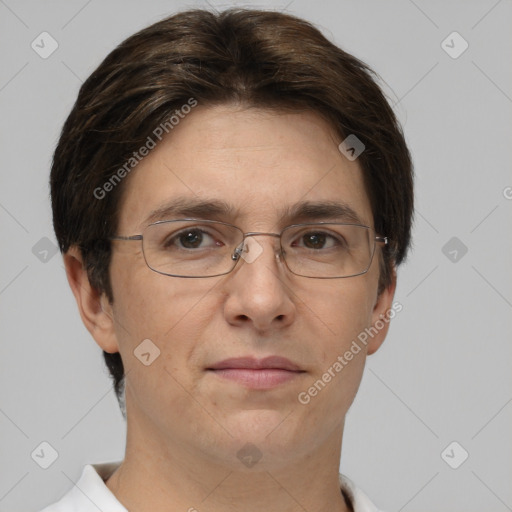 Neutral white adult male with short  brown hair and brown eyes