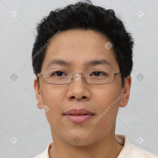 Neutral asian young-adult male with short  brown hair and brown eyes