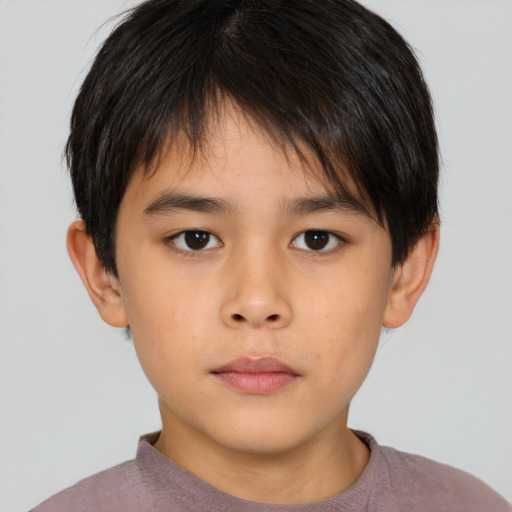 Neutral asian child male with short  brown hair and brown eyes