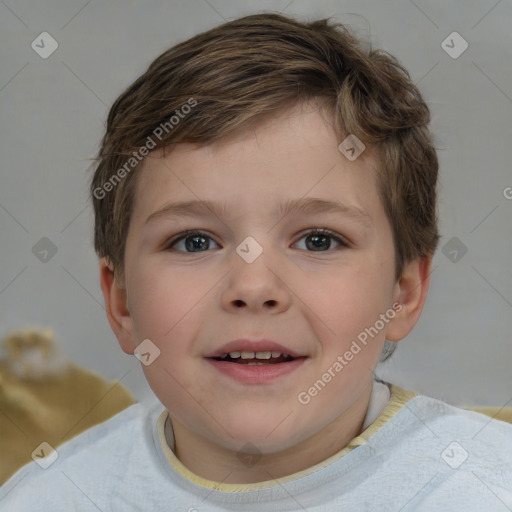 Joyful white child male with short  brown hair and brown eyes